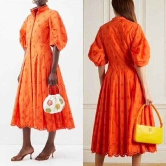 NWT Erdem Zelda Broderie Anglaise Clementine Poplin Midi Dress US Size 2 - Picture 2 of 16